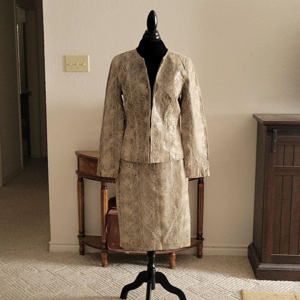 Spiegel Genuine Leather, Snake Imprint, Jacket, and Skirt Suit size 14